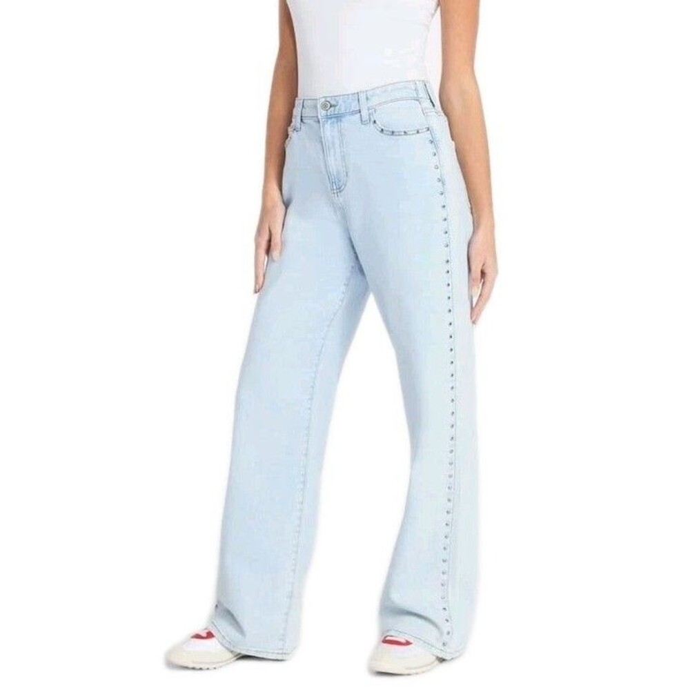 No Boundaries High Rise Baggy Wide Leg Jean Studded Super Light Wash Stretch XXL